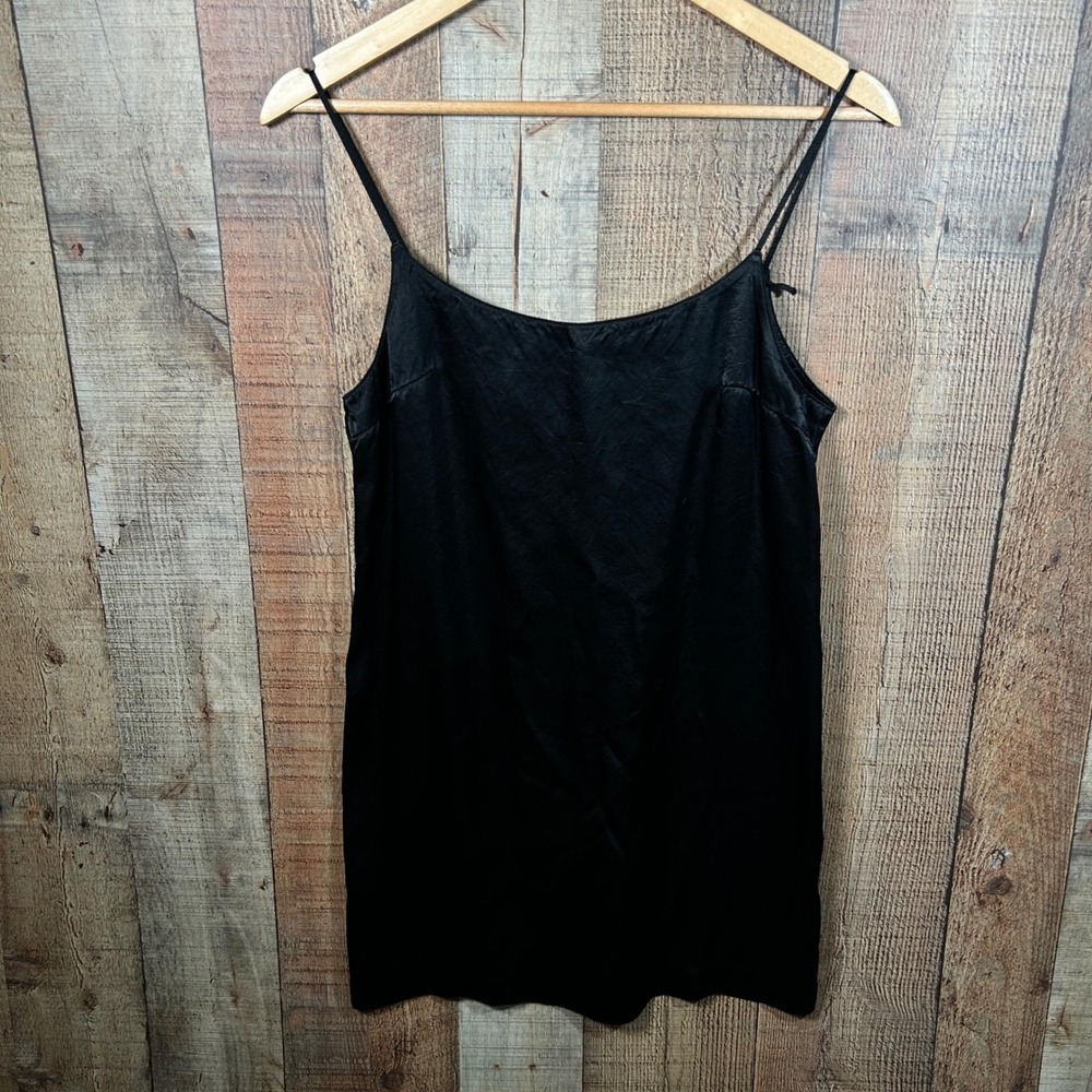 Vintage 90s United Colors of Benetton Black Satin Slip Mini Dress Italy Small